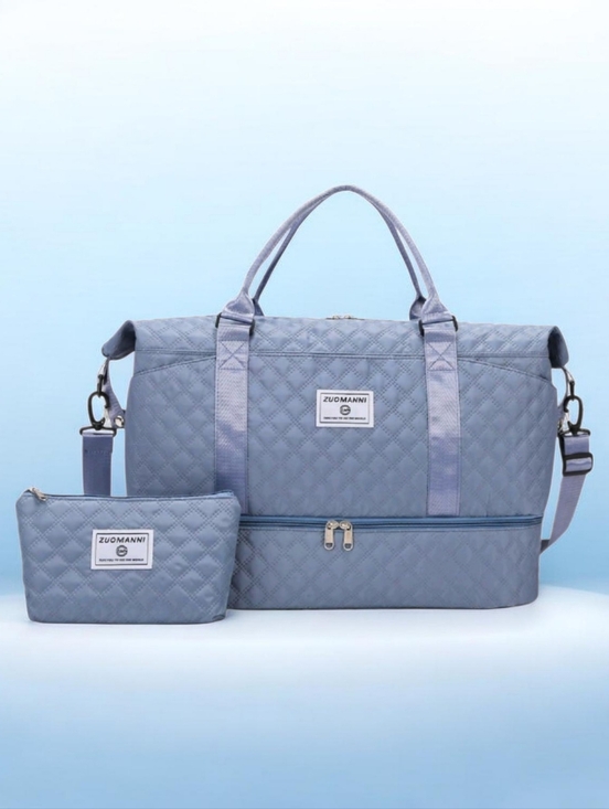 Uoma Beauty Handbags - Uoma Beauty Quilted Light Blue Travel Tote with Matching Pouch